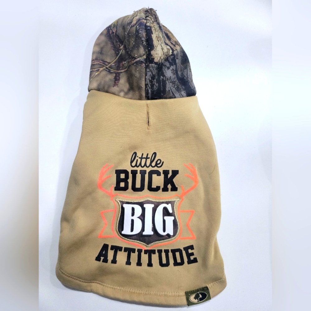 Camo Print with Quote Dog Hoodie "Little Buck Bit Attitude" Size Small
